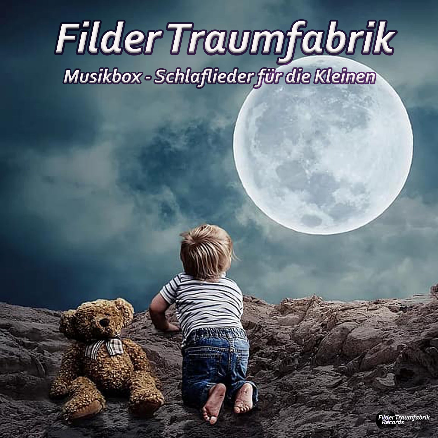 Musikbox von Filder Traumfabrik mit Schlafliedern für Babys, zeigt eine handgefertigte Musikspieluhr mit bunten Motiven